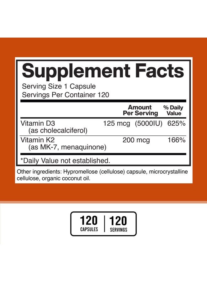 American Standard Supplements فيتامين د3 ك2 (MK-7)، فيتامين د3 (5000 وحدة دولية) + ك2 (MK-7) 200 ميكروجرام مع زيت جوز الهند العضوي، فيتامين د3 + ك2، فيتامين د3 + ك2، فيتامين ك2 د3، صحة المناعة والعظام، بدون مواد مالئة، صنع في الولايات المتحدة الأمريكية، 120 كبسولة نباتية - Image 3