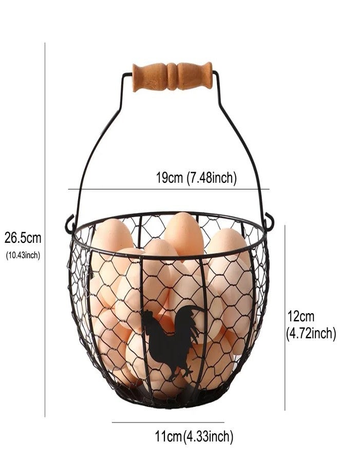 oskas Fresh Eggs Collecting Basket With Handle，Vintage Style Metal Wire Eggs Holder Basket for Countertop Kitchen Storage Bin - Image 2