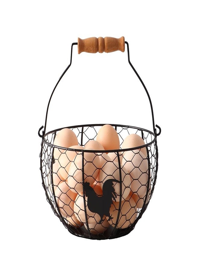 oskas Fresh Eggs Collecting Basket With Handle，Vintage Style Metal Wire Eggs Holder Basket for Countertop Kitchen Storage Bin - Image 1