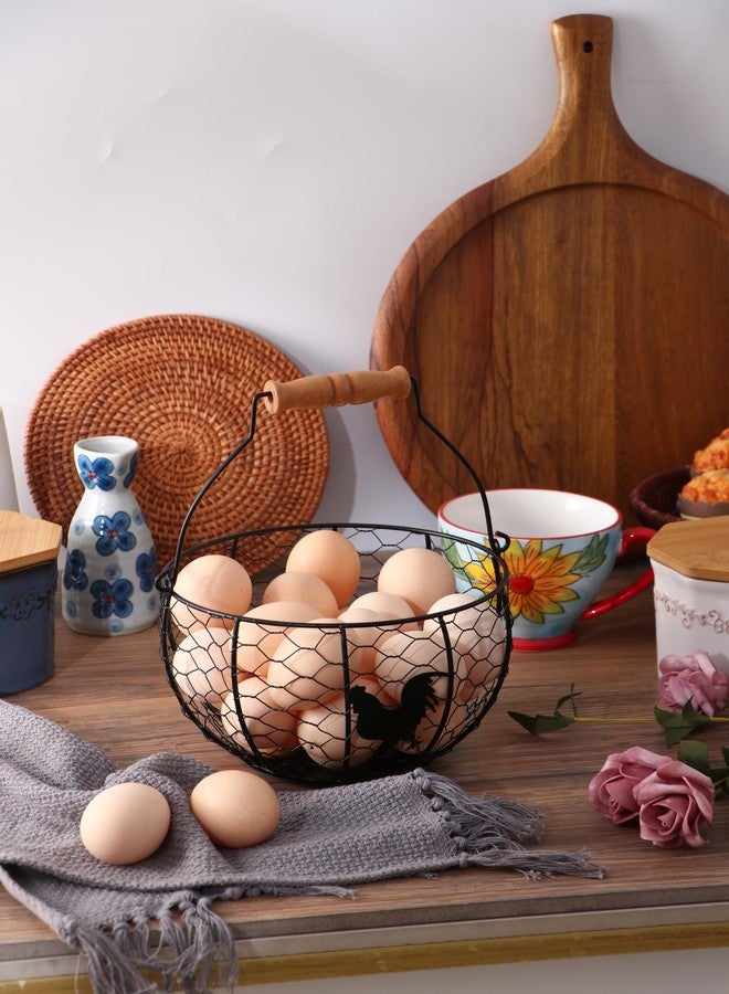 oskas Fresh Eggs Collecting Basket With Handle，Vintage Style Metal Wire Eggs Holder Basket for Countertop Kitchen Storage Bin - Image 4