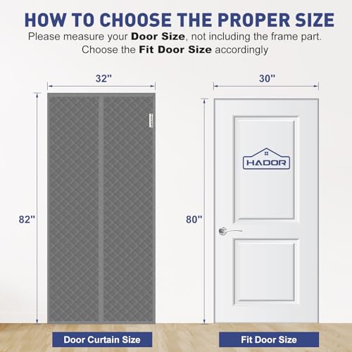 HADOR Magnetic Thermal Insulated Door Curtain Fit Door Size 30" x 80", Quilted Oxford Fabric Thicken Cotton Fill, Winter Cover Keep Cold Draft Out, Blanket Insulation for Front Patio Doors Gray - Image 2