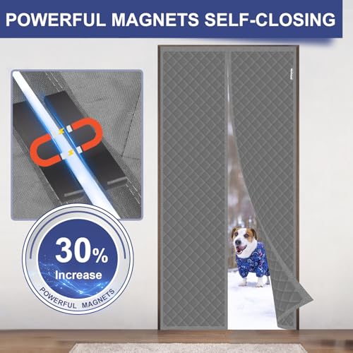 HADOR Magnetic Thermal Insulated Door Curtain Fit Door Size 30" x 80", Quilted Oxford Fabric Thicken Cotton Fill, Winter Cover Keep Cold Draft Out, Blanket Insulation for Front Patio Doors Gray - Image 4