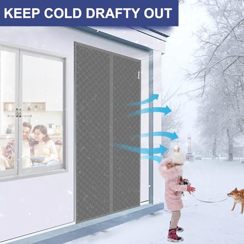 HADOR Magnetic Thermal Insulated Door Curtain Fit Door Size 30" x 80", Quilted Oxford Fabric Thicken Cotton Fill, Winter Cover Keep Cold Draft Out, Blanket Insulation for Front Patio Doors Gray - Image 3