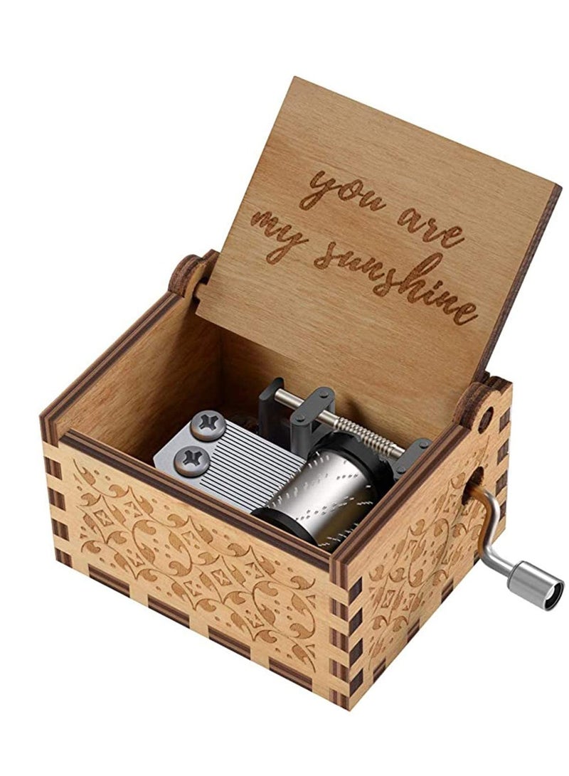 Wood Hand Crank Engraved Vintage Wooden Music Box Wedding Birthday Gift You are My Sunshine Gifts on ,Children  - Image 1
