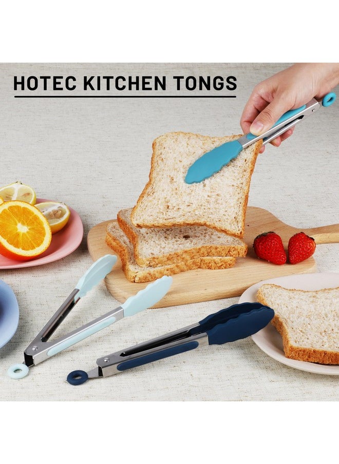 hotec ملقط مطبخ صغير من السيليكون من هوتيك للطهي - ملقط تقديم صغير مقاس 7 بوصات مع أطراف سيليكون، مجموعة من 3 قطع (أزرق)  - Image 5