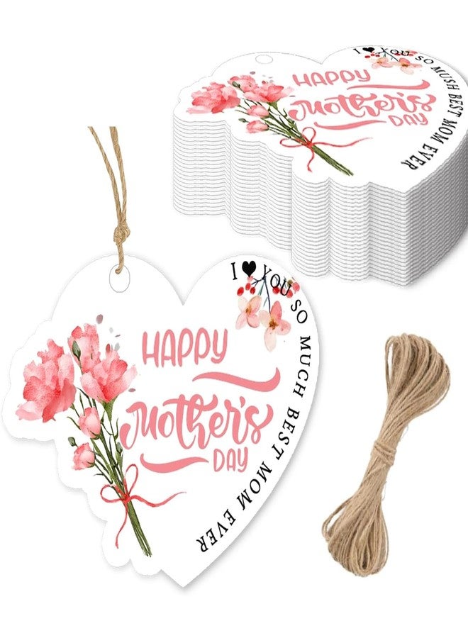 Remarkabel 100 Pcs Happy Mother's Day Heart Tags 2.32x3.01 Inches Happy Mother's Day Hanging Paper Tags with String Floral Mothers Day Labels for Mother's Day Wrap Party Favor Decorations - Image 1