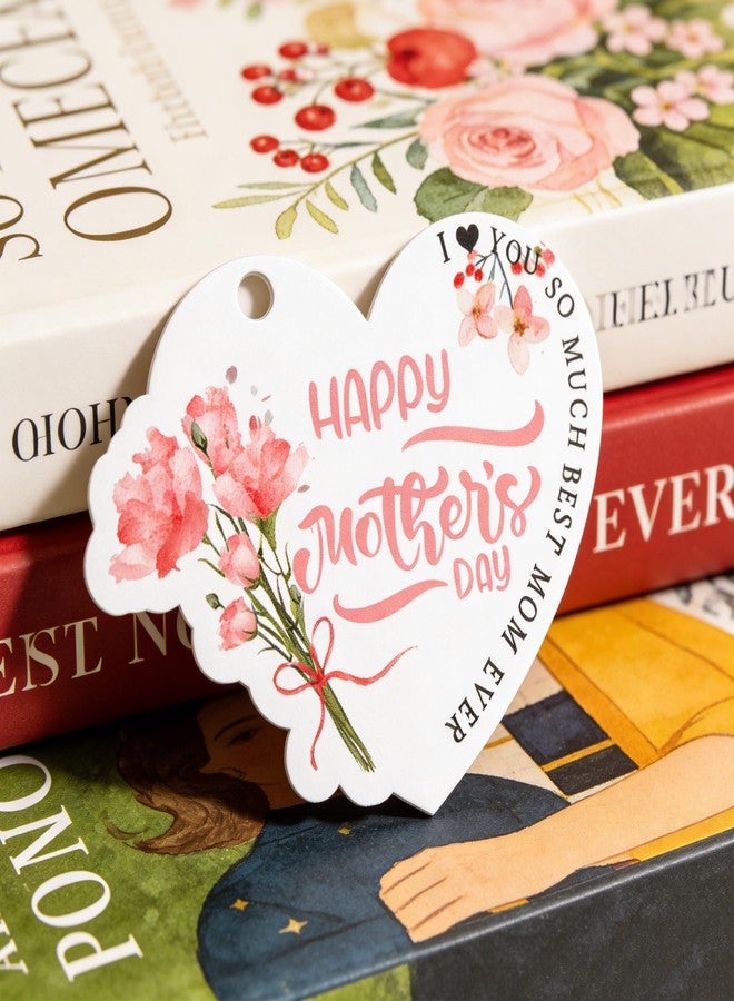 Remarkabel 100 Pcs Happy Mother's Day Heart Tags 2.32x3.01 Inches Happy Mother's Day Hanging Paper Tags with String Floral Mothers Day Labels for Mother's Day Wrap Party Favor Decorations - Image 4