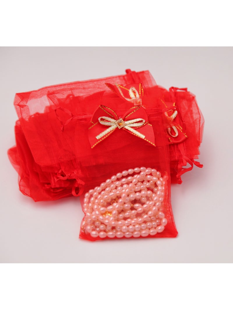 Generic - 25 PCS Organza Bags, Elegant Organza Gift Bags with Bow-Ties,10x15 cm Sheer Mesh Wedding Favor Gift Pouches, Goody bags with Drawstring, Suitable for Weddings, Parties, Festival, Makeup, Jewellery, Candies Packaging(Red) - Image 1