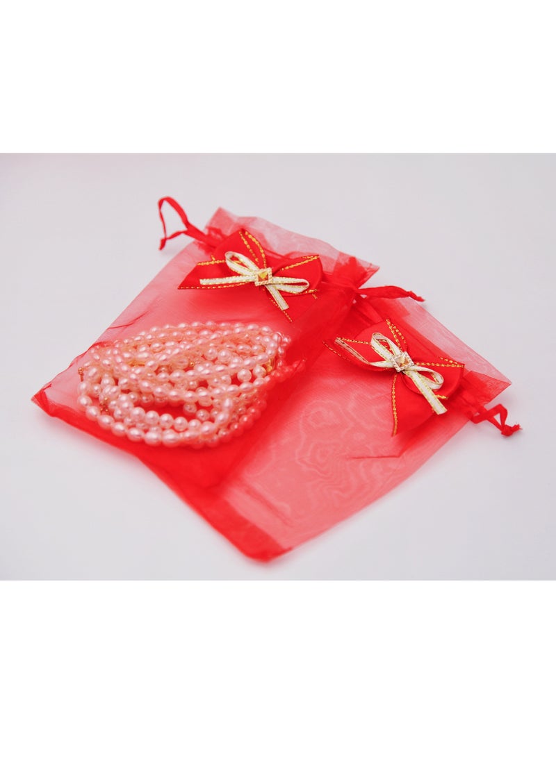 Generic - 25 PCS Organza Bags, Elegant Organza Gift Bags with Bow-Ties,10x15 cm Sheer Mesh Wedding Favor Gift Pouches, Goody bags with Drawstring, Suitable for Weddings, Parties, Festival, Makeup, Jewellery, Candies Packaging(Red) - Image 1