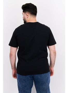 YOTO Men Crew Neck Short Sleeve Brand Logo T-Shirt, Black  - Image 3