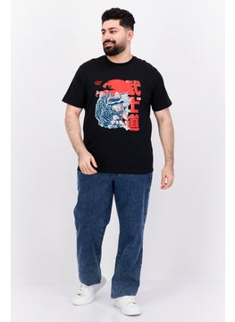 YOTO Men Crew Neck Short Sleeve Brand Logo T-Shirt, Black  - Image 4