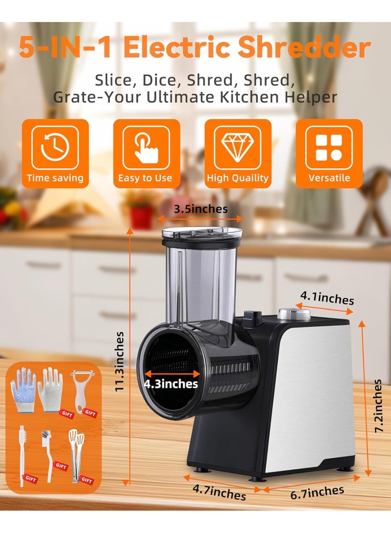 AROAQ Electric Cheese Grater 250W Electric Slicer Shredder One-Touch Control Electric Salad Machine for Cheese Fruits Vegetables Salad Maker with 5 Different Shapes of Blades Upgraded - Image 2
