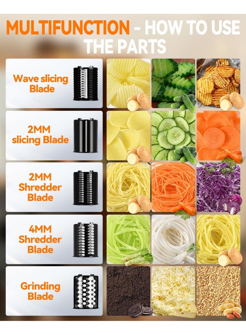AROAQ Electric Cheese Grater 250W Electric Slicer Shredder One-Touch Control Electric Salad Machine for Cheese Fruits Vegetables Salad Maker with 5 Different Shapes of Blades Upgraded - Image 5