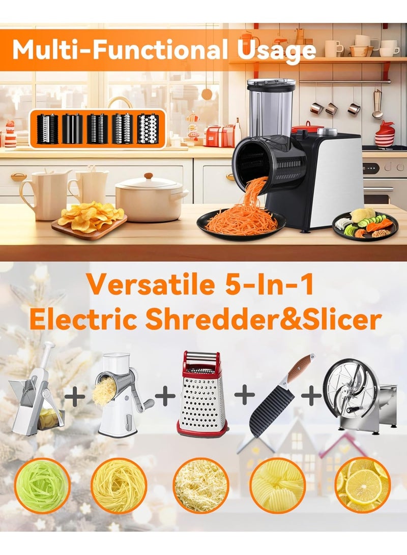 AROAQ Electric Cheese Grater 250W Electric Slicer Shredder One-Touch Control Electric Salad Machine for Cheese Fruits Vegetables Salad Maker with 5 Different Shapes of Blades Upgraded - Image 3