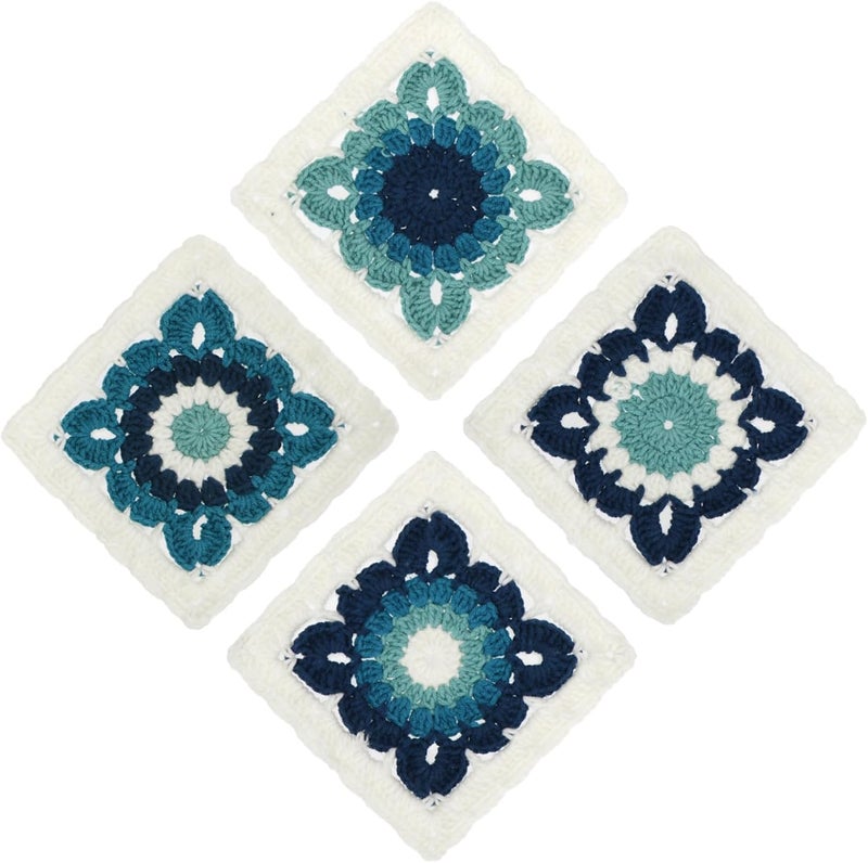 kilofly 4 pc Aqua Blue Crochet Coasters for Drinks 13cm 5" Handmade Doilies Set - Image 1
