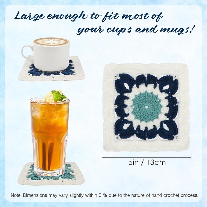 kilofly 4 pc Aqua Blue Crochet Coasters for Drinks 13cm 5" Handmade Doilies Set - Image 2