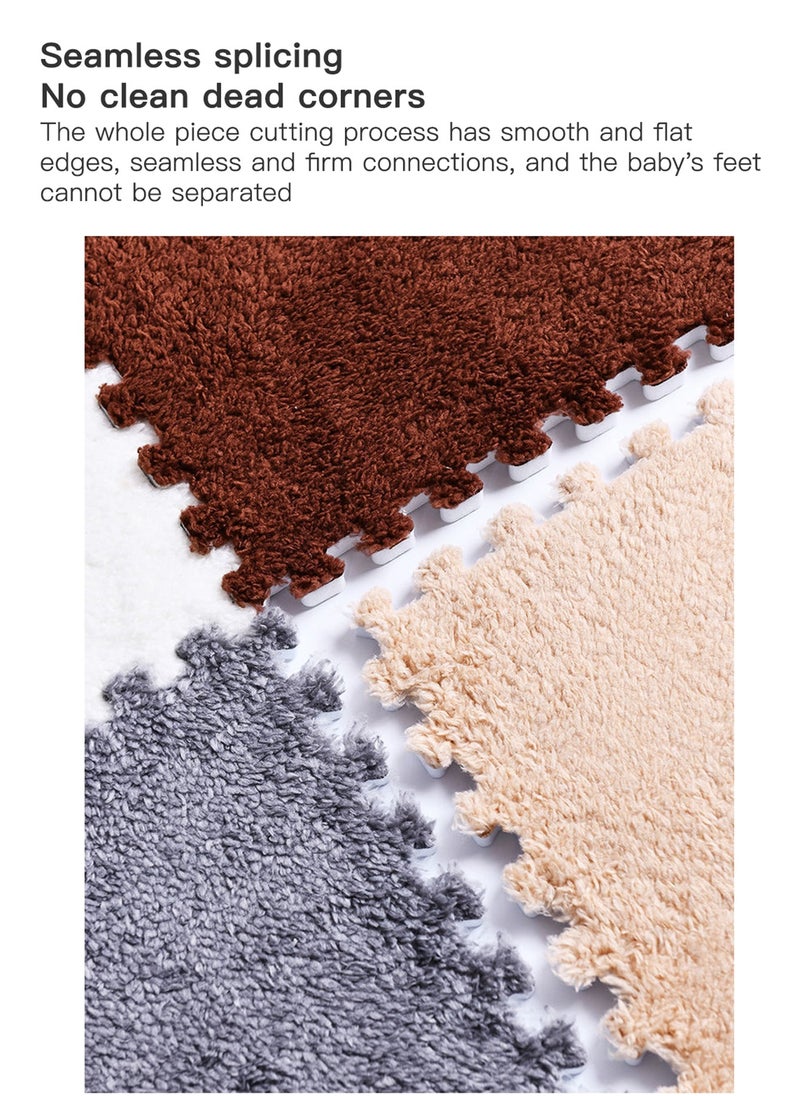 Sharpdo - 10PCS Plush Foam Puzzle Floor Mats Thickened Interlocking Square Fluffy Carpet Tiles Soft Anti-slip Patchwork Puzzle Rugs - Image 1