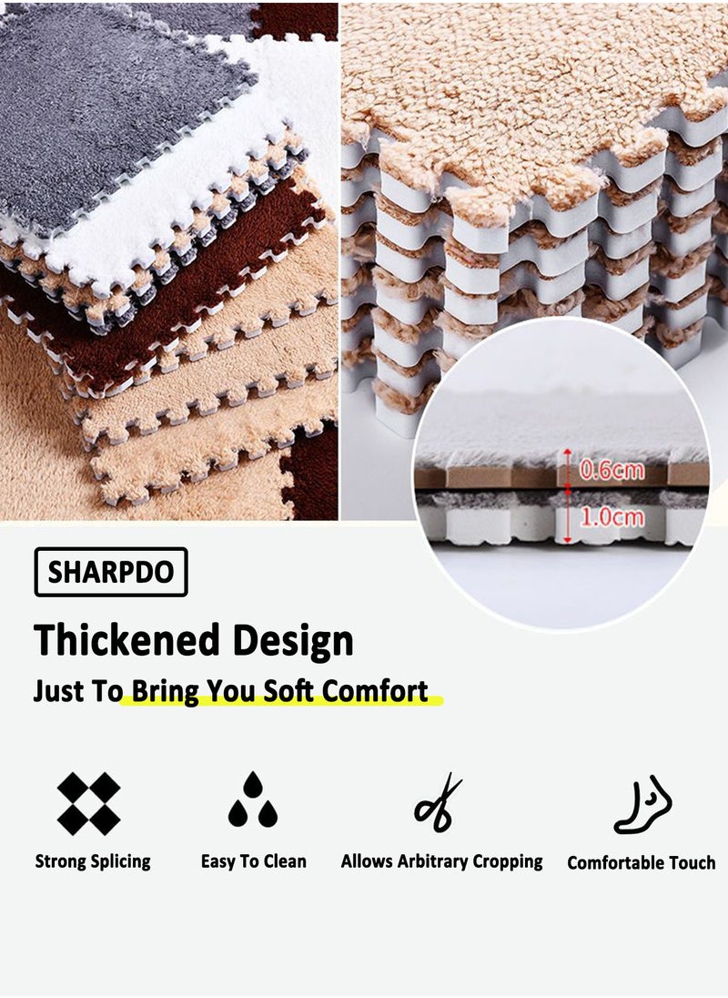 Sharpdo - 10PCS Plush Foam Puzzle Floor Mats Thickened Interlocking Square Fluffy Carpet Tiles Soft Anti-slip Patchwork Puzzle Rugs - Image 1