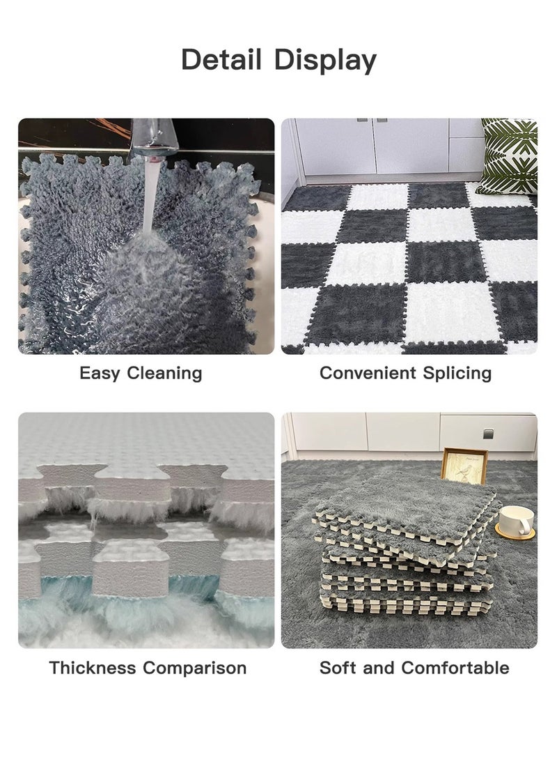 Sharpdo - 10PCS Plush Foam Puzzle Floor Mats Thickened Interlocking Square Fluffy Carpet Tiles Soft Anti-slip Patchwork Puzzle Rugs - Image 1