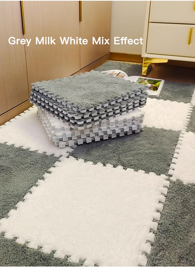 Sharpdo - 10PCS Plush Foam Puzzle Floor Mats Thickened Interlocking Square Fluffy Carpet Tiles Soft Anti-slip Patchwork Puzzle Rugs - Image 1