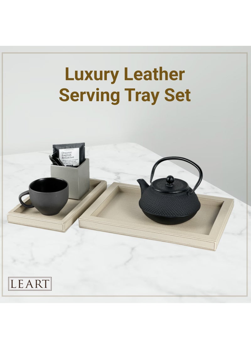 LeArt - Leather Serving Tray – Serving Tray without Handles | Home, Office, Restaurant | Appetizer, Food, Snack Serving Platter | Trays Serving Set (Cream | Set of 2) - Image 1