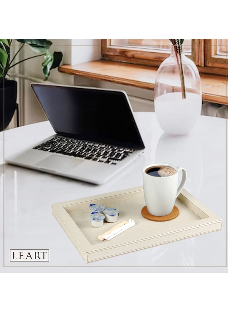 LeArt - Leather Serving Tray – Serving Tray without Handles | Home, Office, Restaurant | Appetizer, Food, Snack Serving Platter | Trays Serving Set (Cream | Set of 2) - Image 1
