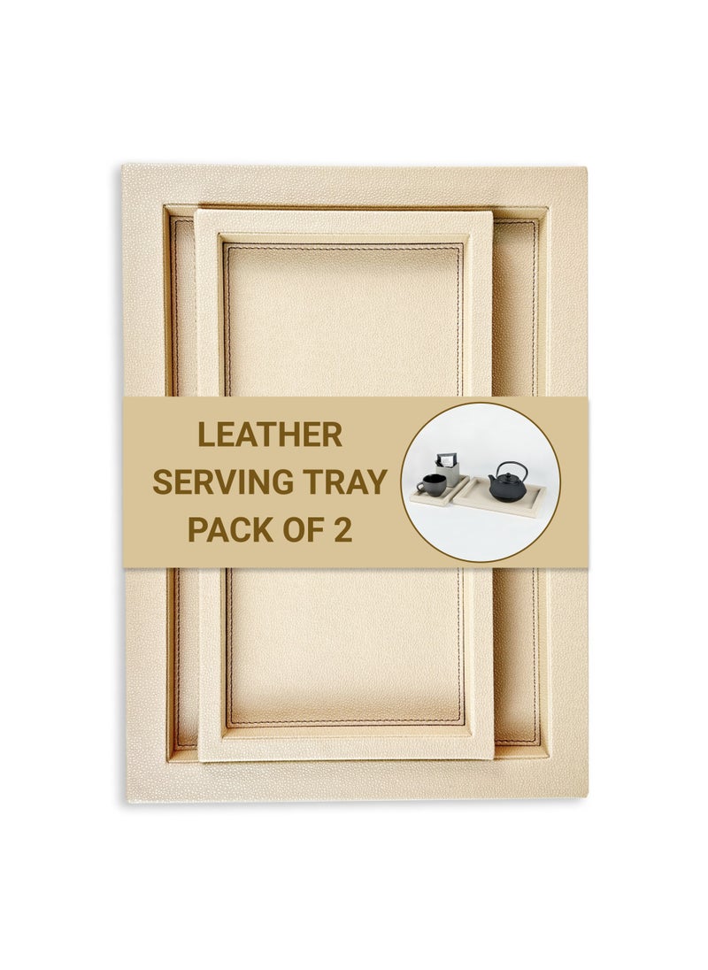 LeArt - Leather Serving Tray – Serving Tray without Handles | Home, Office, Restaurant | Appetizer, Food, Snack Serving Platter | Trays Serving Set (Cream | Set of 2) - Image 1