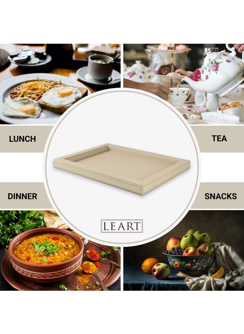 LeArt - Leather Serving Tray – Serving Tray without Handles | Home, Office, Restaurant | Appetizer, Food, Snack Serving Platter | Trays Serving Set (Cream | Set of 2) - Image 1