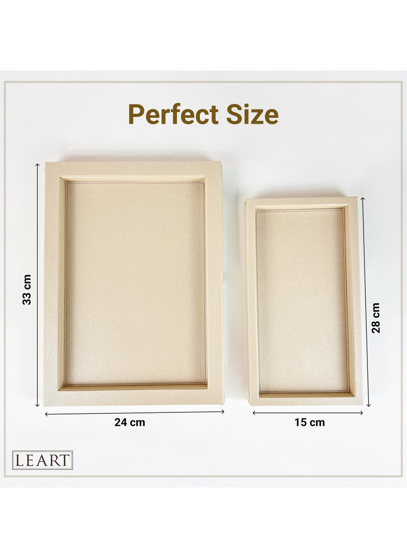 LeArt - Leather Serving Tray – Serving Tray without Handles | Home, Office, Restaurant | Appetizer, Food, Snack Serving Platter | Trays Serving Set (Cream | Set of 2) - Image 1