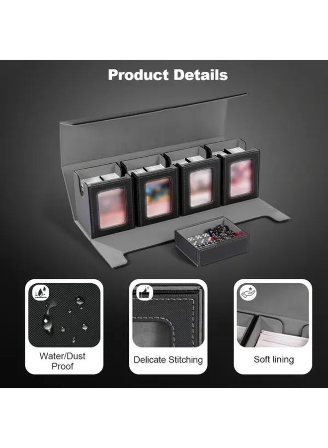 5 In 1 Magnetic Closure Card Deck Box For MTG TCG Black Red Holds 400 Double Sleeved Cards Removable Card Case With Dice Tray Durable Faux Leather Storage Organizer For Trading Cards Sleek Design - Image 5