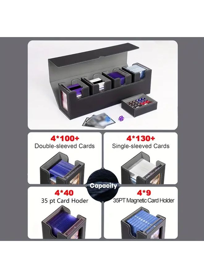 5 In 1 Magnetic Closure Card Deck Box For MTG TCG Black Red Holds 400 Double Sleeved Cards Removable Card Case With Dice Tray Durable Faux Leather Storage Organizer For Trading Cards Sleek Design - Image 4