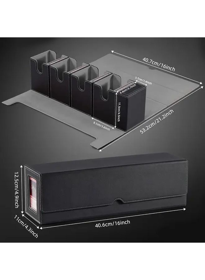 5 In 1 Magnetic Closure Card Deck Box For MTG TCG Black Red Holds 400 Double Sleeved Cards Removable Card Case With Dice Tray Durable Faux Leather Storage Organizer For Trading Cards Sleek Design - Image 2