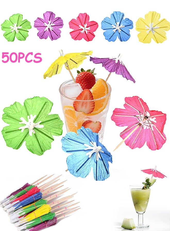 Photon مظلات زينة الكوكتيل، 50 مظلة كوكتيل للمشروبات، مظلة ورقية صغيرة للكوكتيل لديكور حفلات تيكي الاستوائية والشاطئ الهاواي وحمام السباحة وحفلات لواو وما إلى ذلك - Image 1