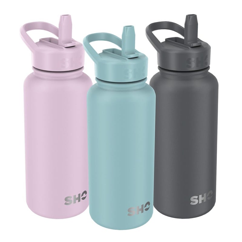 SHO Stainless Steel Guzzler Water Bottle with Straw Lid  Leakproof Dishwasher Safe BPA Free No Sweat Vacuum Insulated Double Walled Metal Flask 950ml  1900ml  24 Hours Cold Raspberry 950ml