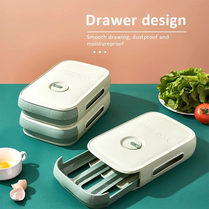HomeFast Plastic Drawer Type Egg Holder Organizer Box Refrigerator Food Container Eggs Storage Box Automatic Rolling Type Egg Storage Box green Set of 1 - Image 4