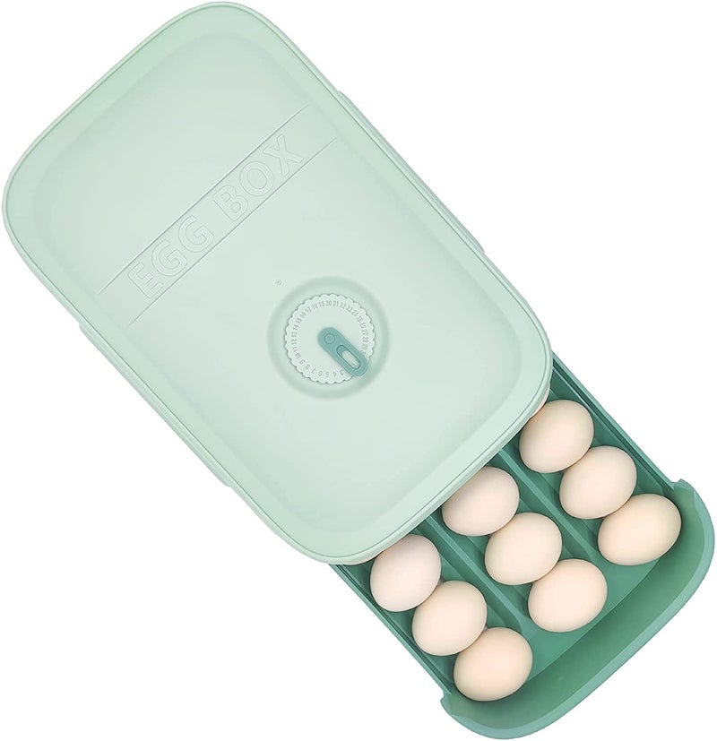 HomeFast Plastic Drawer Type Egg Holder Organizer Box Refrigerator Food Container Eggs Storage Box Automatic Rolling Type Egg Storage Box green Set of 1 - Image 1