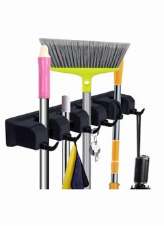 SYOSI Mop Broom Holder, SYOSI Mop and Broom Holder Wall Mount Heavy Duty Broom Holder Wall Mounted or Tool Organizer for Home Garden Garage And Storage (5 Positions with 6 Hooks) (Black)  - Image 1
