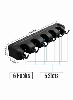 SYOSI Mop Broom Holder, SYOSI Mop and Broom Holder Wall Mount Heavy Duty Broom Holder Wall Mounted or Tool Organizer for Home Garden Garage And Storage (5 Positions with 6 Hooks) (Black)  - Image 5