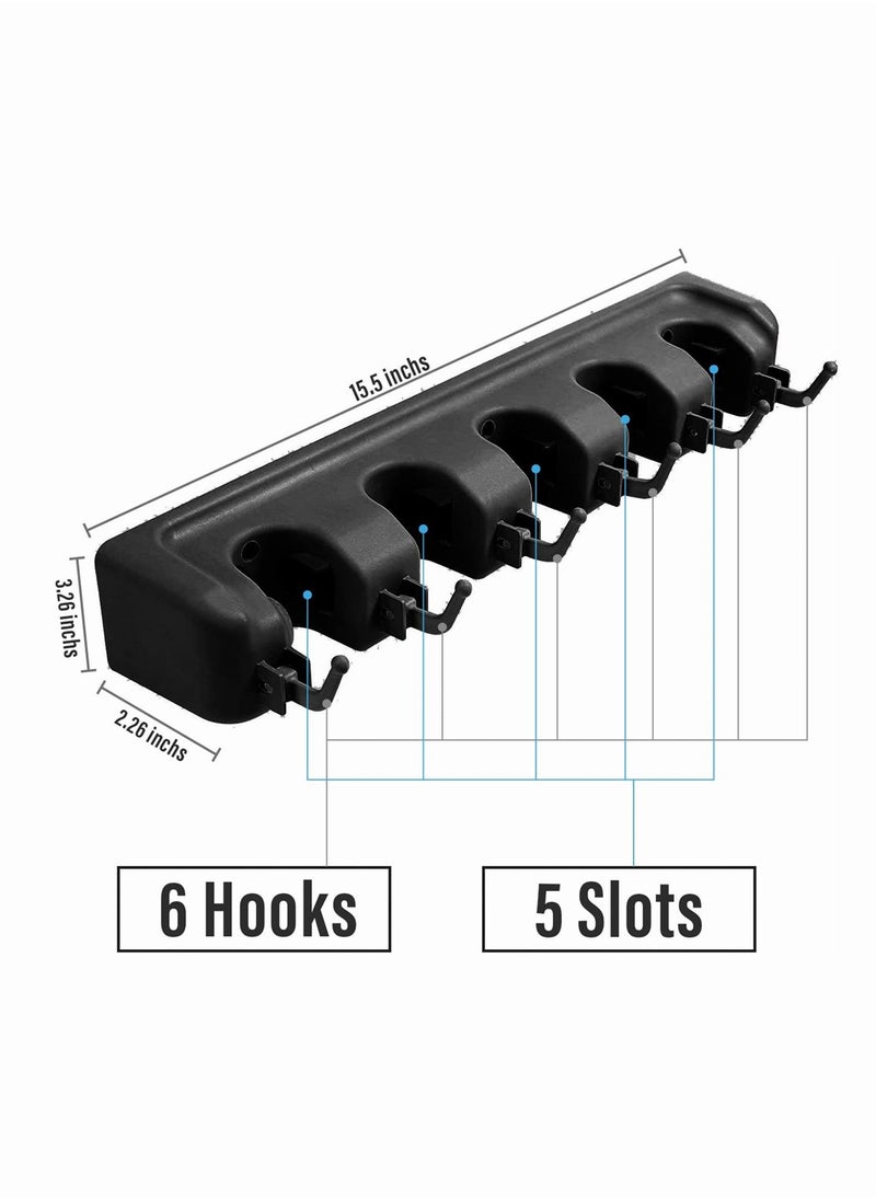 SYOSI Mop Broom Holder, SYOSI Mop and Broom Holder Wall Mount Heavy Duty Broom Holder Wall Mounted or Tool Organizer for Home Garden Garage And Storage (5 Positions with 6 Hooks) (Black)  - Image 5