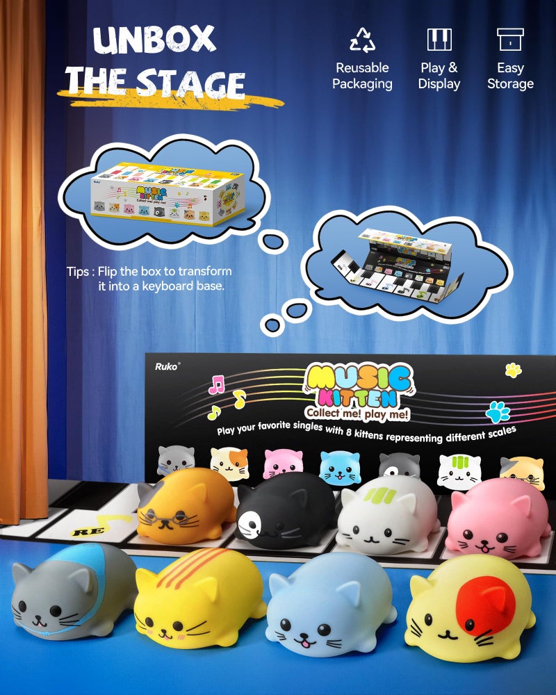 Ruko 1701 Musical Cats Piano Keyboards with Cute Meow Tone, Press Play Music Scale, Fun Music Toys for Kids, for Boys & Girls Age 3 4 5 6 7 8 9, Educational Instrument (8Pcs) - Image 3