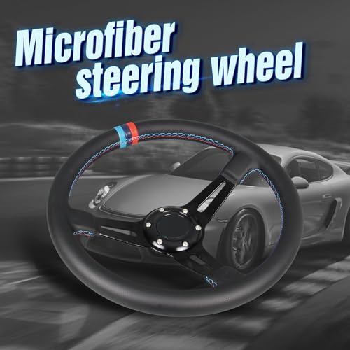 GONMOT 3 Color Stitching Racing Steering Wheel Microfiber Leather 13.8”/350mm Drifting Deep Dish Steering Wheel For Car and Simulation PC Game - Image 2