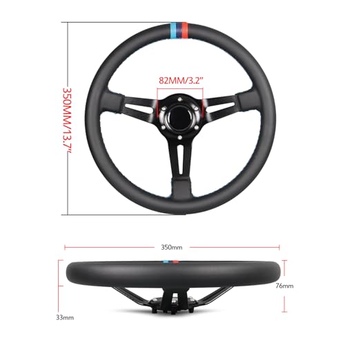 GONMOT 3 Color Stitching Racing Steering Wheel Microfiber Leather 13.8”/350mm Drifting Deep Dish Steering Wheel For Car and Simulation PC Game - Image 4