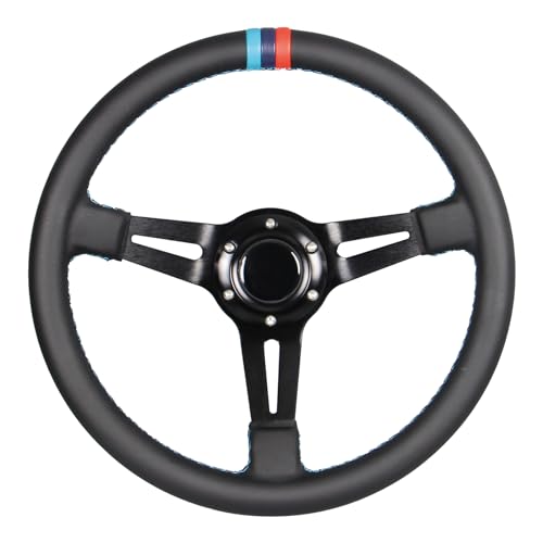 GONMOT 3 Color Stitching Racing Steering Wheel Microfiber Leather 13.8”/350mm Drifting Deep Dish Steering Wheel For Car and Simulation PC Game - Image 5