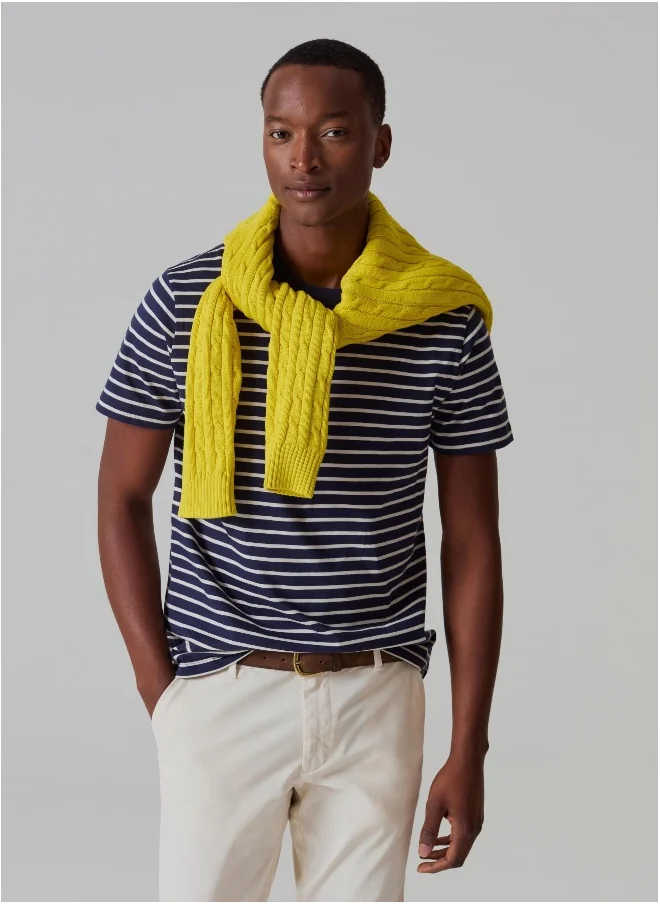 او في اس Cotton T-shirt with striped pattern