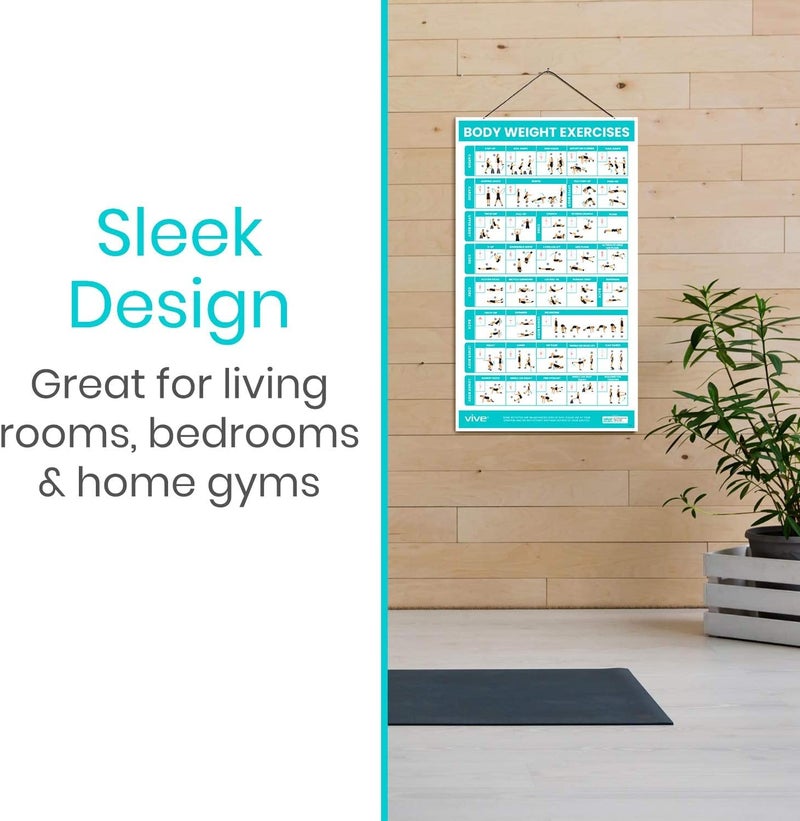 Vive Body Weight Exercise Poster - Workout for Home Gym Laminated Chart - Room Decor Accessories - HITT For Abs, Glute, Core, Legs, Arms, Back - No Equipment Needed - Artworkout, Physical Education - Image 5