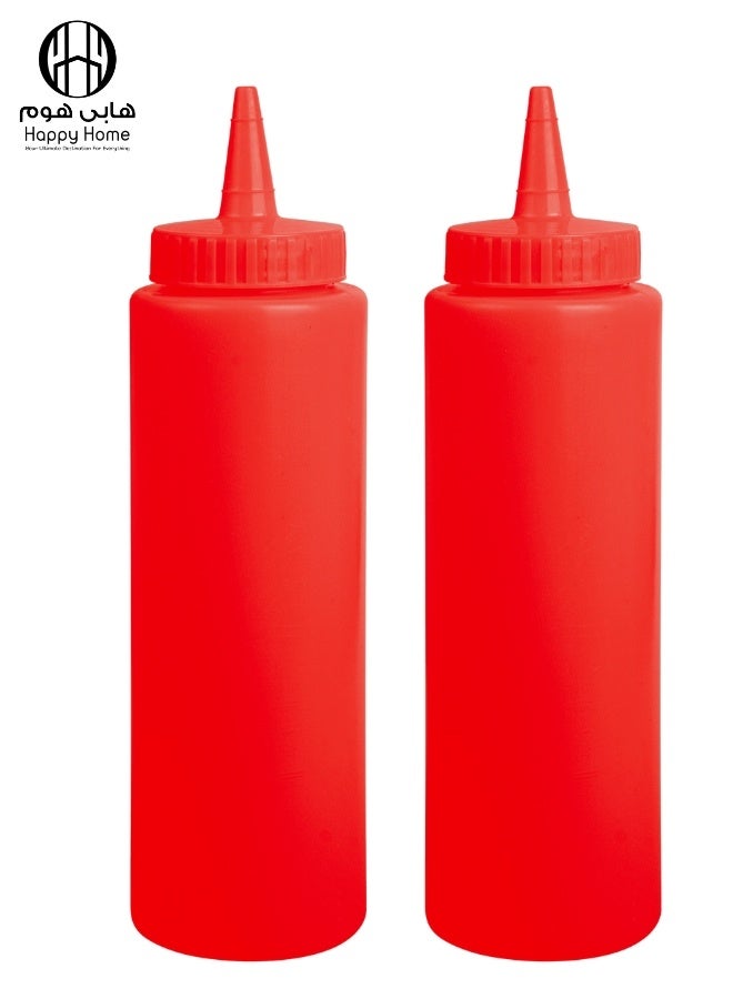 هابي هوم عبوة من زجاجتين كاتشب ومسطردة فارغة مصنوعة من البلاستيك - قابلة لاعادة الملئ - سهلة الاستخدام مناسبة للمطبخ ولوازم المطعم وشاحنات تقديم الطعام صلصة الشواء، الحرف اليدوية 450 مل (احمر- احمر) - Image 1