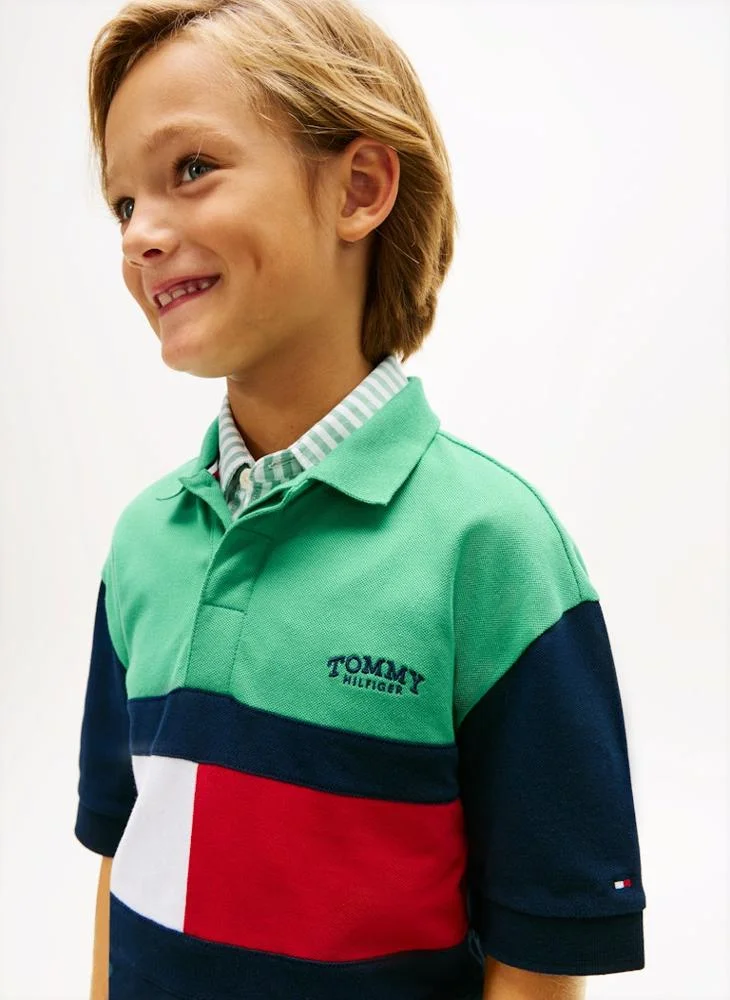 Tommy Hilfiger Bahama Green Colourblock Colour-Blocked Pique Polo Shirt for Men | Best Price UAE
