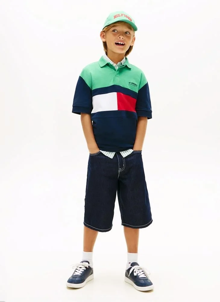 Tommy Hilfiger Bahama Green Colourblock Colour-Blocked Pique Polo Shirt for Men | Best Price UAE