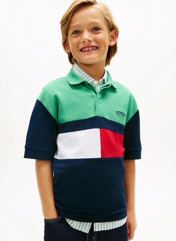 TOMMY HILFIGER Colour-Blocked Pique Polo Shirt - Image 1