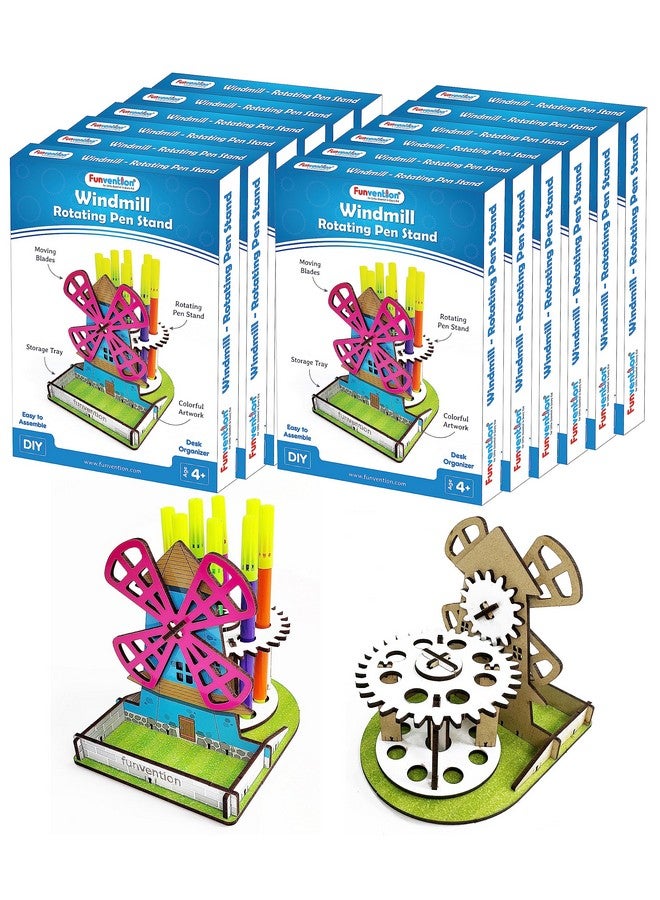 فنفينشين اختراع - لعالم صغير في كل طفل (عبوة من 12 قطعة) حامل أقلام طاحونة هوائية اصنعها بنفسك، منظم مكتب نموذج ميكانيكي للأطفال بعمر 4 سنوات فما فوق، أحجية ثلاثية الأبعاد، فنون وحرف يدوية، هدايا عيد ميلاد - Image 1